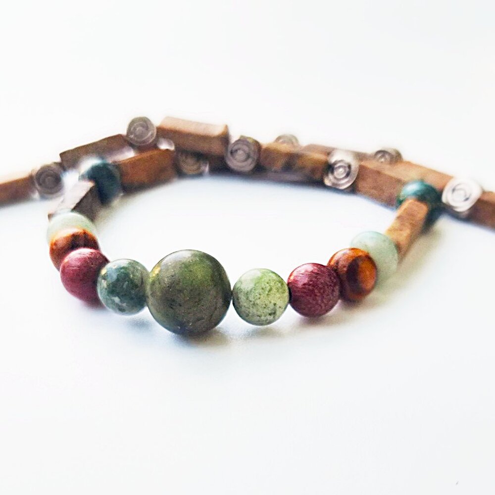 Eclectic Stone Beaded Choker, Hippie OOAK Choker, Bohemian Grunge Choker